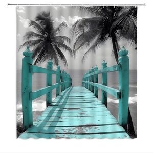 Tropical Bridge Shower Curtain in Teal